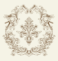 Vintage Baroque Victorian frame border flower pattern vector floral engraved scroll ornament leaf retro decorative design. filigree calligraphic heraldic shield swirl