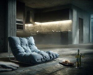 Cozy dining setup with wine and snacks modern kitchen interior design minimalist environment warm ambiance relaxed concept