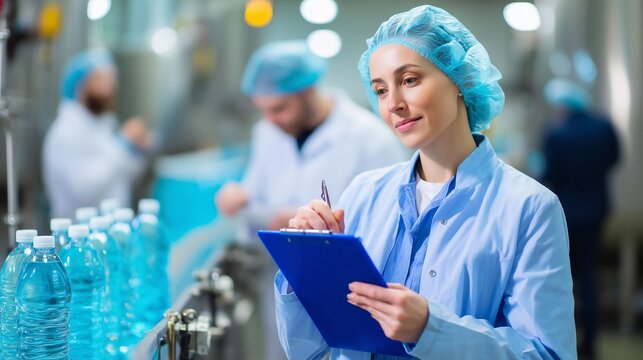 Quality control inspection in a beverage production facility during the day - Powered by Adobe