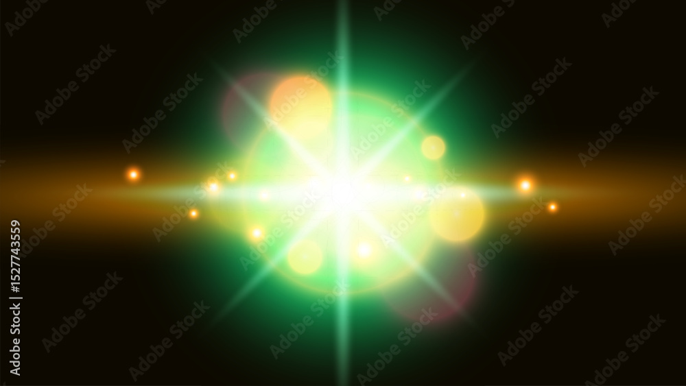 Poster radiant star explosion with lens flare and bokeh effects. futuristic vector illustration.