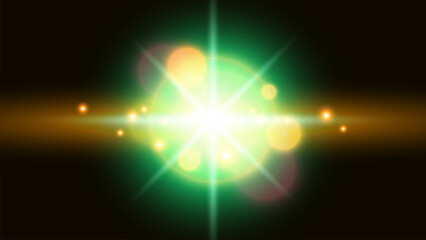 Radiant Star Explosion with Lens Flare and Bokeh Effects. Futuristic vector illustration.