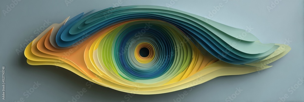 Poster 3D Layered Optical Tools Create an Abstract Representation of an Eye With Vibrant Colors and Clean Upper Margin Design