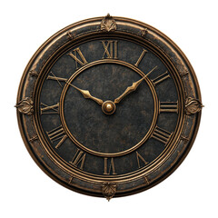 Elegant Ancient Bronze Clock Timepiece Antique Clock with Roman Numerals on transparent background
