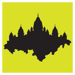 Obraz premium Black silhouette of the victoria memorial in kolkata india on a bright yellow background