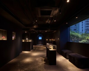 Art gallery display urban setting interior design contemporary environment minimalist view creative inspiration