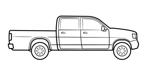 Four-door pickup truck side view – stock outline illustration © Mateusz