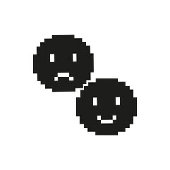 Obraz premium Pixel Art Happy And Sad Faces Icon. Emotional Expression And Mood Representation Symbol. Contrast Of Positive And Negative Feelings. Isolated Vector Illustration