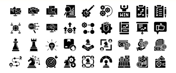 Business strategy icons set planning success growth