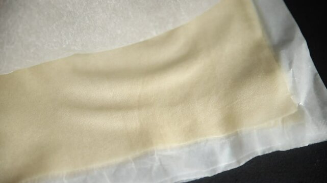 dough brik thin sheet raw packaging dough phyllo fresh delicious gourmet food background on the table rustic food top view copy space