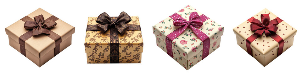 Collection of decorative gift boxes, isolated on a transparent background