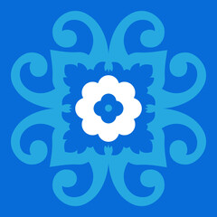 Turkish Blue Ornamental Tile, Vector Art Deco 