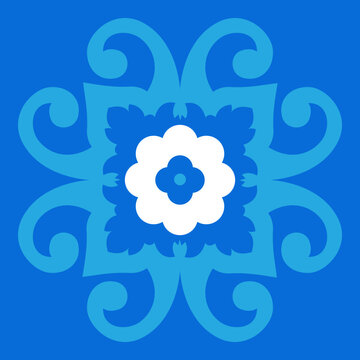 Turkish Blue Ornamental Tile, Vector Art Deco 