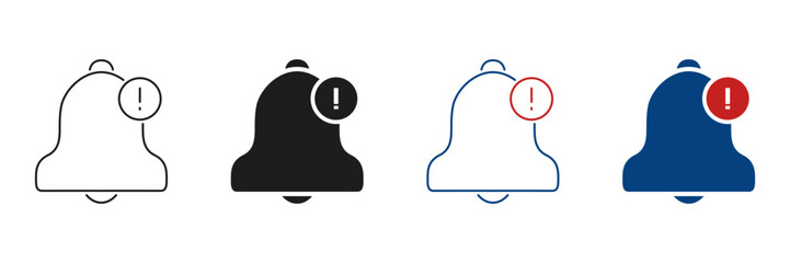 Notification Bell With Exclamation Mark Line And Solid Icon Set. Alert And Reminder Symbol Collection For Urgent Messages And Updates. Communication Tool. Isolated Vector Illustration