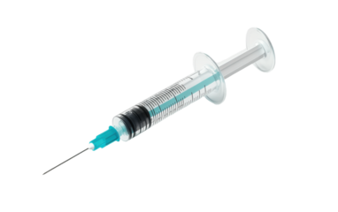 Syringe with a blue and green tip