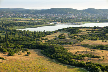 peaceful landscape of tihany peninsula with sunlight and lake view