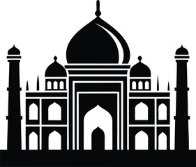 Indian Mosque with Mughal Architecture vector silhouette illustration