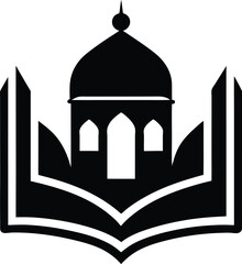 Mosque and Open Quran Flat Icon vector silhouette illustration