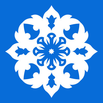 Portuguese Blue Ornamental Tile, Vector Art Deco