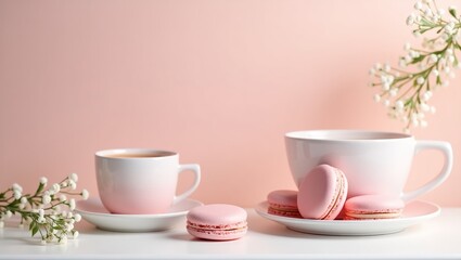 Fototapeta premium cup of coffee and pink rose