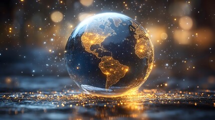 Fototapeta premium Glowing Earth Sphere Representing Global Connectivity and Technological Advancements global connection, technological progress, and innovation 