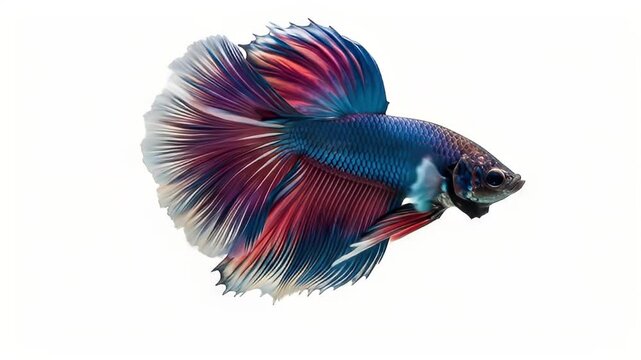 Colorful betta fish gliding gently on white seamless background