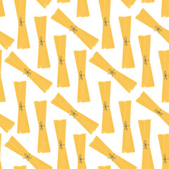 Seamless pattern with spaghetti. Minimal italian mediterranean food background. Italian pasta illustration. Fabric textile print. Surface cover design.