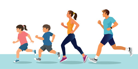 A Family exercising and jogging together. healthy concept. vector, illustration