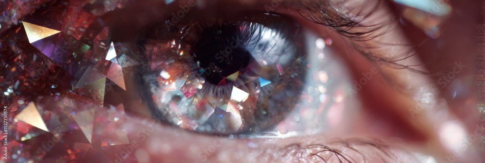 Poster Close-up View of a Human Eye Seen Through a Kaleidoscope Lens Creating a Colorful and Abstract Visual Effect