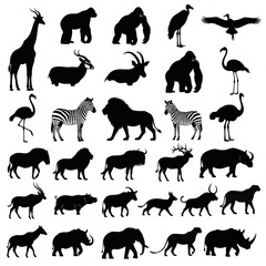 Naklejka premium African Safari Wildlife Animals Silhouettes Set.