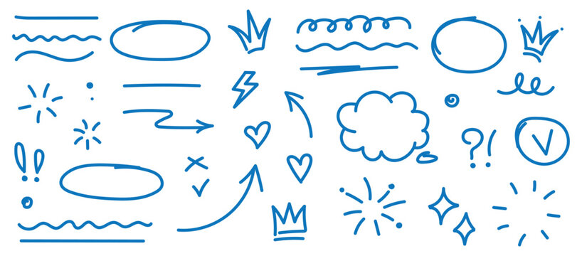 Decorative doodles sketch scribble hand drawn handmade pencil pen marker set vector graphic design illustration art for business infographic journal set pointing arrow speech bubble line outline shape