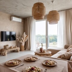 Cozy dining experience modern apartment interior design natural light aesthetic serenity
