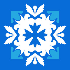 Moroccan Blue Ornamental Tile, Vector Art Deco
