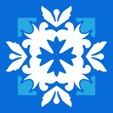 Moroccan Blue Ornamental Tile, Vector Art Deco