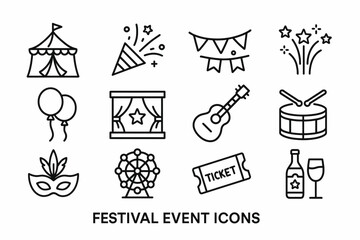 Fototapeta premium Festival event icons: music, celebration, carnival, party, entertainment