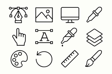 Obraz premium Design tool icons: vector, image, screen, color picker, layer, palette, brush