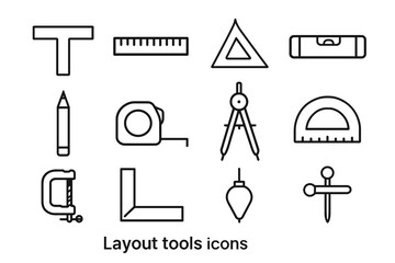 Fototapeta premium Outline icons of essential layout tools for design and drafting