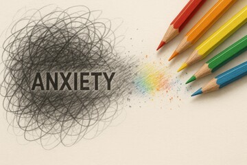 Colorful pencils erasing anxiety conceptual art for mental health themes