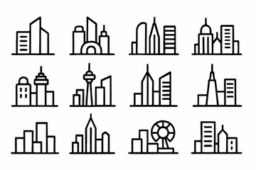 Fototapeta premium Set of minimalist city skyline icons with modern architectural designs