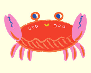Playful illustration depicting a crab. Can be used in children's books as an illustration, for clothing print