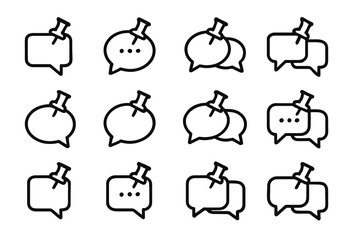Set of pinned speech bubble icons: communication and messaging symbols