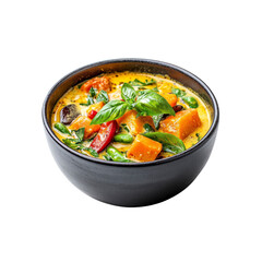 Delicious and Aromatic Vegetarian Thai Pumpkin Curry in a Black Bowl