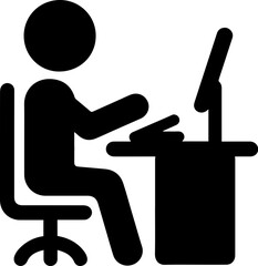Stickman Working and Typing  on Computer Icon