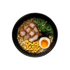 Delicious Ramen Noodle Soup with Chashu Pork, Soft Boiled Egg, and Corn