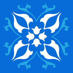 Oriental Folk Tile - Modern Wall Art - Ornate Blue Floral Tile
