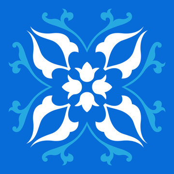 Oriental Folk Tile - Modern Wall Art - Ornate Blue Floral Tile
