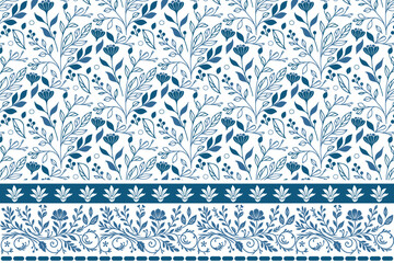 seamless sketch floral white background.pillow cover blue floral one line.texture modern fashion minimalism design.home textile clean petals floral elements.border embroidery hand drawn simple petal

