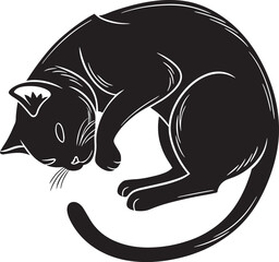 A cute cartoon vector illustration of a black cat silhouette
