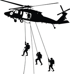 Black hawk helicopter fast roping soldiers silhouette © LailaArtworks