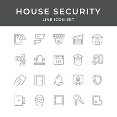 Home Security Line Icons Set for Safeguarding Your House