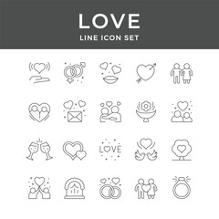 Romantic Love Line Icons Set for Valentine's Day Design